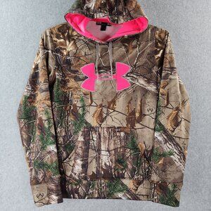 Under Armour Camo Hoodie Womens Medium Loose Fit Realtree Pink Pullover